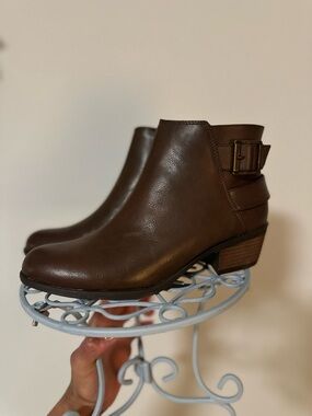 boc Brown Leather Ankle Boot with Buckle Strap